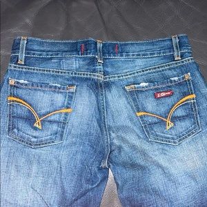 J & CO Denim Jeans Orange & Yellow Stitched 28